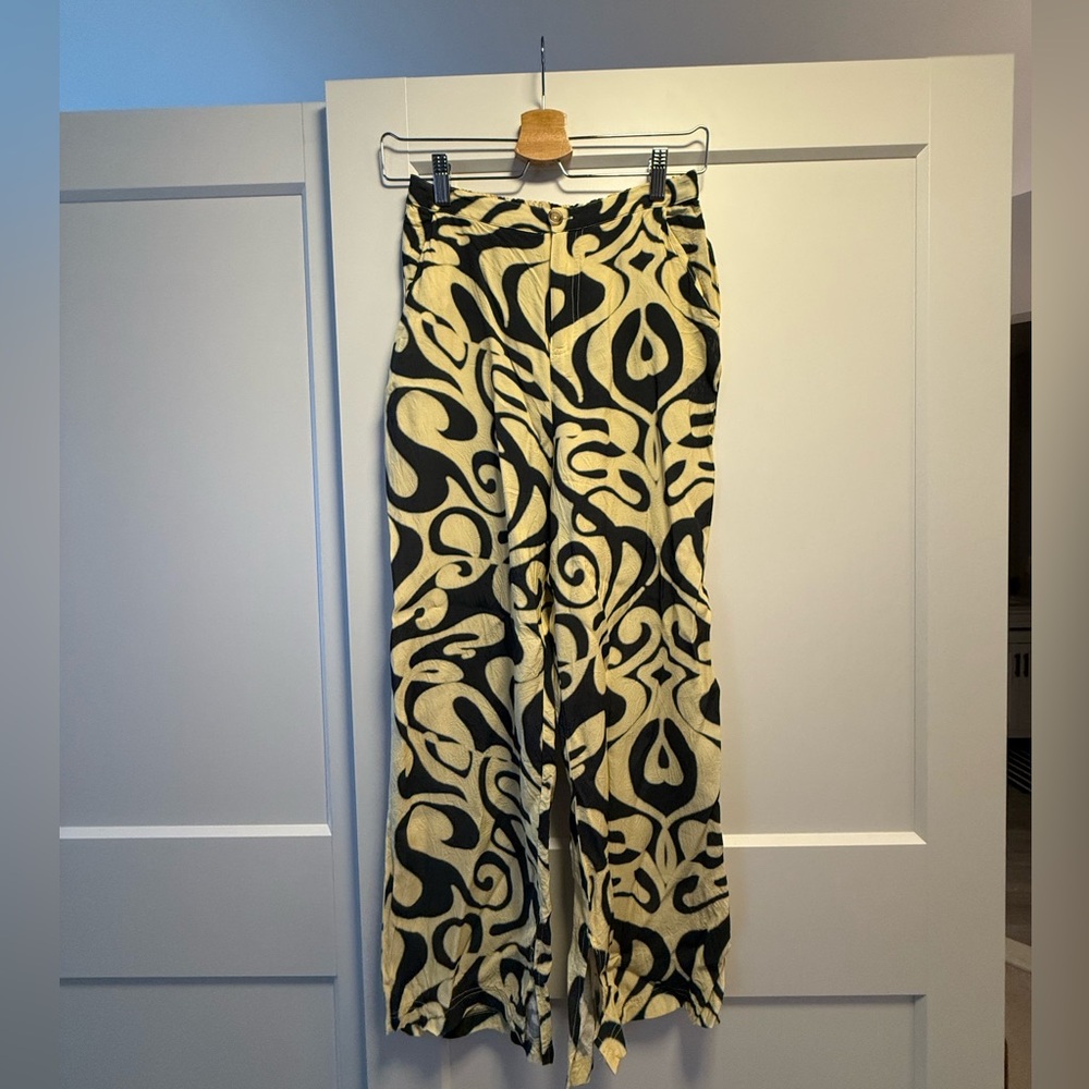 Find Me Now yellow patterned pants sz S Festival Y2K 70s funky eclectic
